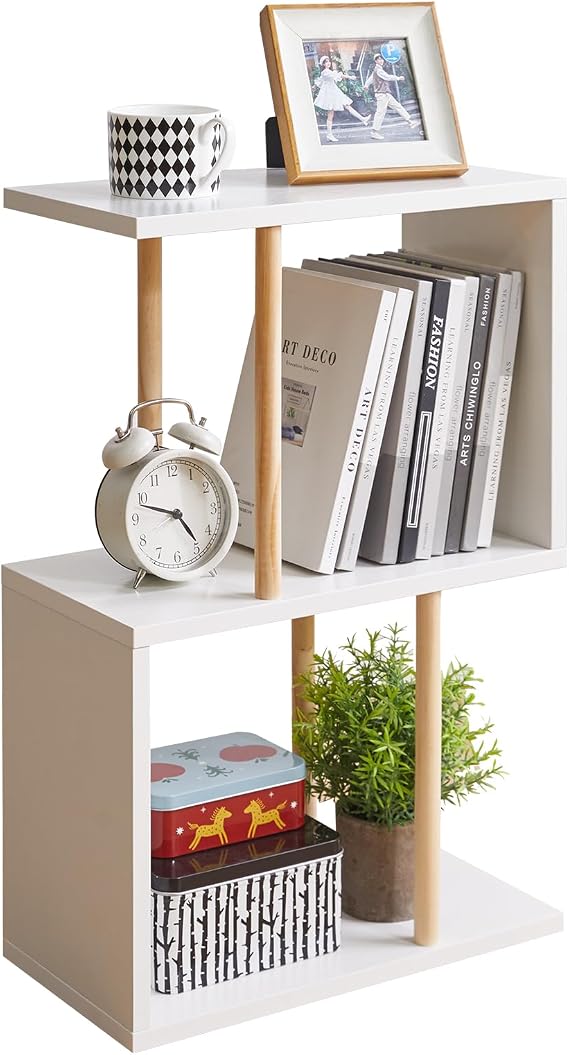 Aibiju Narrow Side Table with Open Storage Shelf, S-Shaped End Table, 3-Tier Nightstand, 23 inches High, Sofa Table for Small Spaces, White YD-ST003W