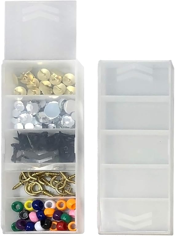 Prestige Import Group - 5 Cell Insert Storage Box Containers with Sliding Lid for Small Items, Crafts, Jewelry, Hardware, Dental, Fishing - (Size: 5.5"L x 2.3"W x 0.9"H | 10 Pack) - Color: Transparent