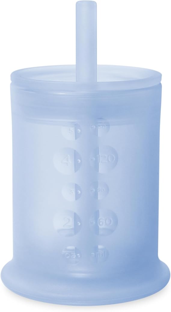 Olababy Silicone Straw Training Cup, Infant Toddler Sippy, Blueberry 5oz | For 6+ to 18 Months. BPA/PVC/Lead-Free Silicone. For Water, Smoothies & Baby Led Weaning. See-Through, Dishwasher Safe.