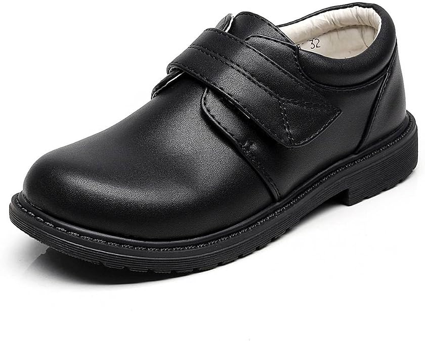 rismart Boys' Formal Dress Shoes Oxford Style with Hook&Loop Closure Round Toe School Church Wedding Shoes