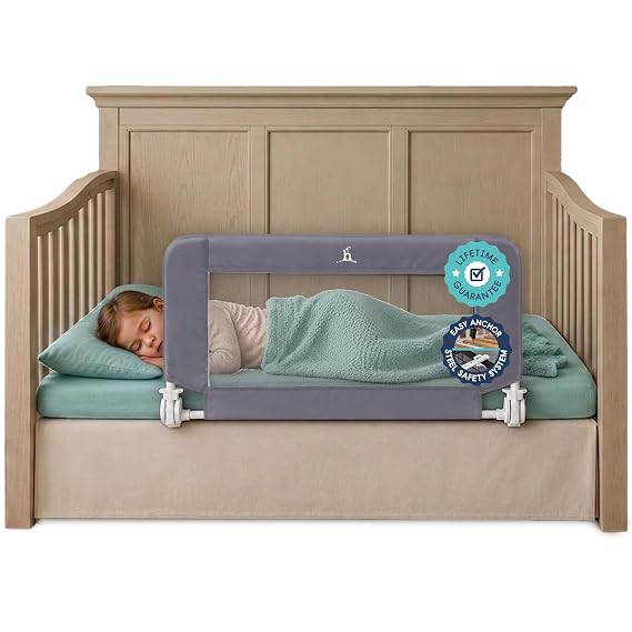 Hiccapop Convertible Crib Bed Rail for Toddlers, Crib Rail Guard, Gray