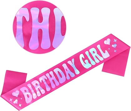 CAVETEE Birthday Girl Sash, Birthday Sash with Iridescent Foil Happy Birthday Decorations for Official Teenager Sweet 16, 21st 30th 40th 50th Birthday Party (Hot Pink Birthday Girl)