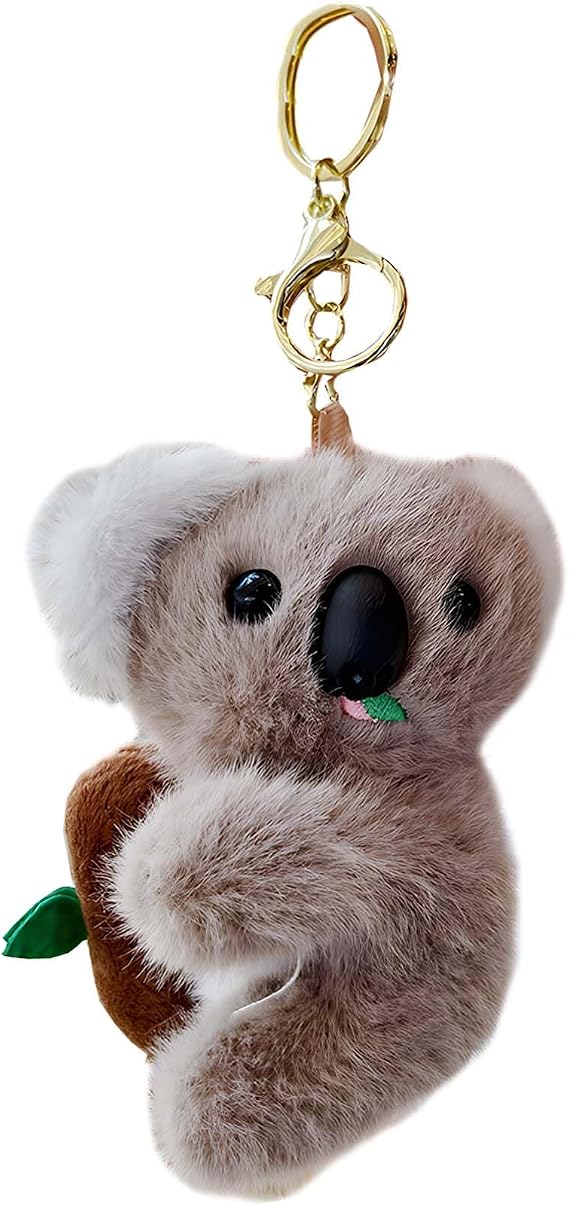 Tizee Koala Keychain - Adorable Plush Animal Key Ring, Fluffy Bag Purse Charms, Car Key Accessory, Party Favor Gift for Women