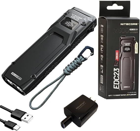 EdisonBright Nitecore EDC23 Saber 2500 Lumen USB Rechargeable Flat/Ultra-Slim Body LED Flashlight with EBR Charging Adapter