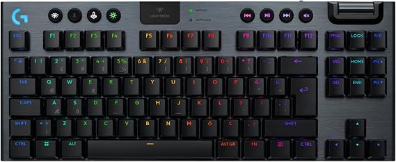 Logitech G G915 X LIGHTSPEED TKL Düşük Profilli Kablosuz Oyun Klavyesi, Çift Katmanlı PBT Tuş Kapakları, Programlanabilir Tuşlar RGB Arka Aydınlatma, Alüminyum Kaplama, PC/Mac Uyumlu, İngilizce, Siyah | Düzen ABD Uluslararası QWERTY, Dokunsal - Siyah