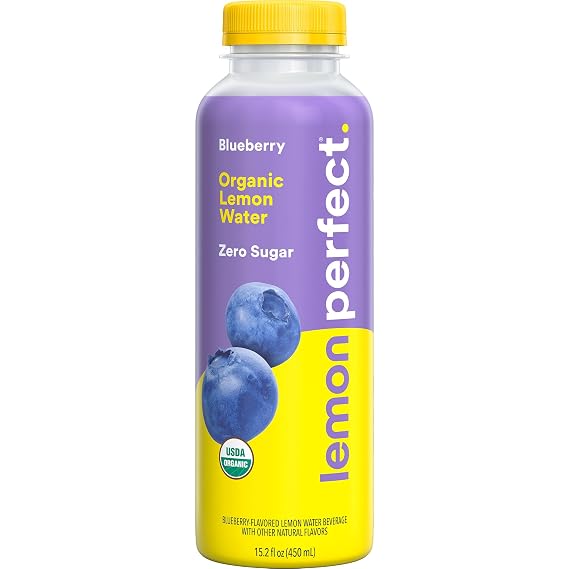 Lemon Perfect Blueberry, Hydrating Flavored Lemon Water, Zero Sugar, Delicious and Refreshing, Organic, 15.2 fl oz Bottle