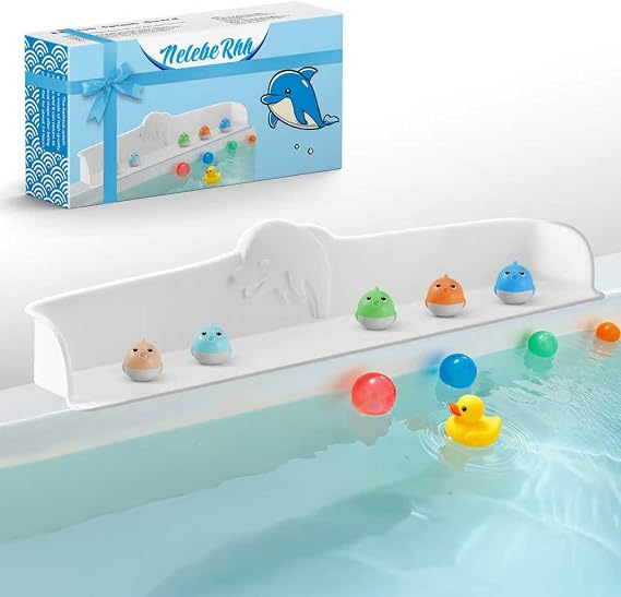 3FT Dolphin Pattern Bathtub Splash Guard Play Shelf for the Wide &Straight Bathtub Edge Toy Tray Caddy Holder Storage Suction Cups Attach to Bath Tub No Mess Water Spill in Bathroom (White)