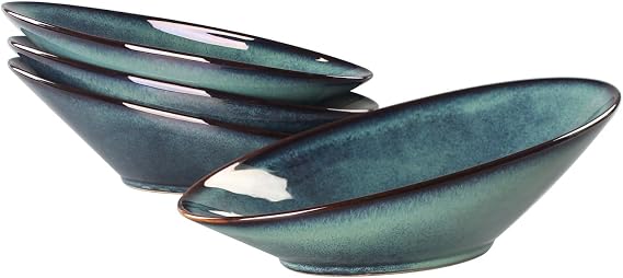 Ceramic Serving Salad plate - Set of 4 Pasta plate for Entertaining, Modern Kitchen Dishes for Dinner, Fruit, Salad, Serving Trays