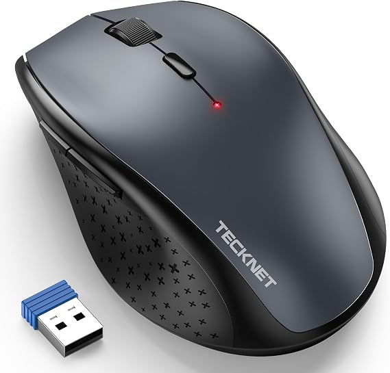 TECKNET 2.4G Wireless Mouse, 4800 DPI Ergonomic Computer Mouse, USB, Grey