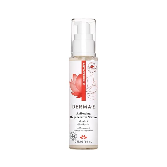 DERMA E Anti-Aging Regenerative Serum Hydrating Day and Night Serum Skin Renewing with Glycolic Acid and Vitamin A Advanced Facial Skin Care Treatment, 2 fl oz