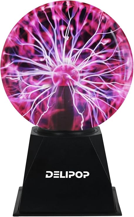 DELIPOP Plasma Ball 8 Inches, Red Light with Plug in Cord Magic Plasma Ball Lamp, Touch and Sound Sensitive Disco Light for Christmas, Birthday, Parties, Decoration