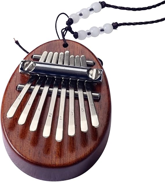 Mini 8-Key Kalimba Thumb Piano, Wooden Finger Instrument with Lanyard, Musical Gift