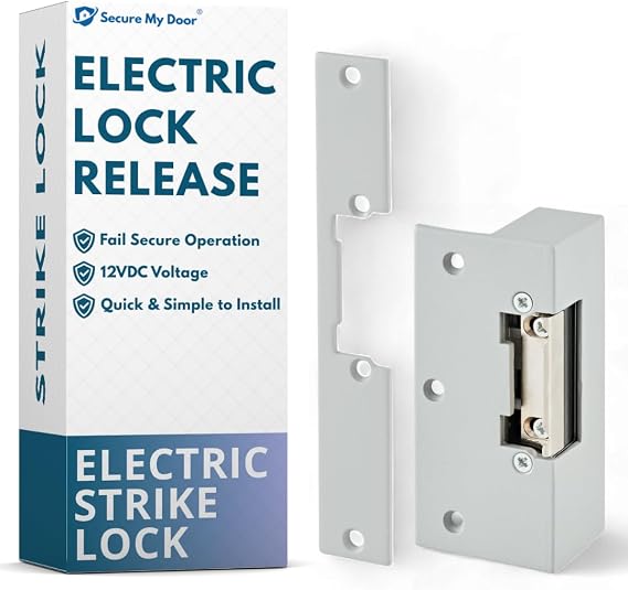 SecureMyDoor Electric Lock Release, Fail Secure Strike Lock, 12VDC | With Adjustable Jaw, Door, For Access Control Systems, Ideal for Commercial, Residential, Industrial Buildings,