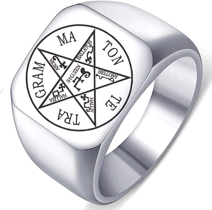 Pentagram of Solomon Agic Occult Tetragrammaton Shield Mens Womens Stainless Steel Ring