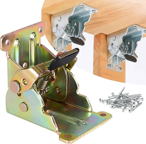 Heavy Duty 90 Degree Right Angle Thickened Self-Locking Folding Hinge Bracket Lock Extension Support Hardware For Table Leg Bed Leg Feet