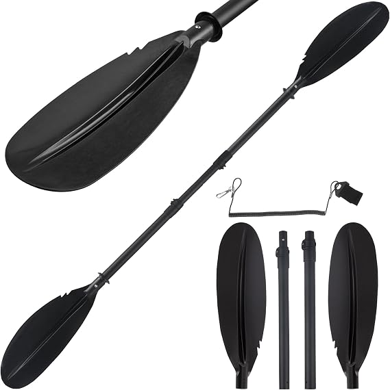 Kayak Paddle, Telescoping Canoe Paddle Boat Oars Fishing Adults with Kayak Paddles Leash Steel Material Adjustable Sturdy Black(94inch)