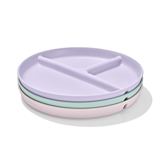 OXO Tot Stackable Divided Plates Set, 3-Pack, Light Multicolor