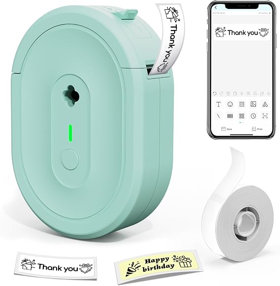 Label Maker Machine with Tape, N12 Portable Bluetooth Label Printer, Inkless Mini Handheld Sticker Maker, Multiple Templates for Home School Office Kitchen Organization, Green