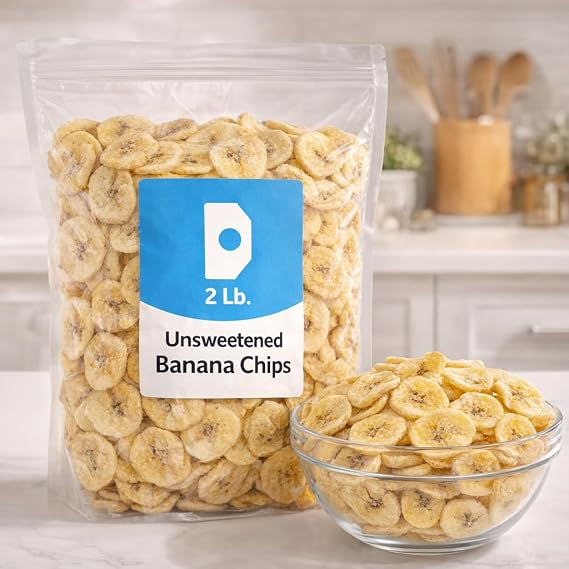Unsweetened Banana Chips 2 lb Crispy, Natural Snack, Gluten-Free, Perfect for Snacking & Baking