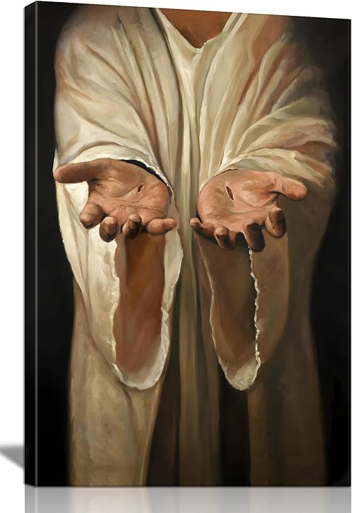 Framed Jesus wall art The Hand of God Christ Religion Canvas The Jesus Hand Wall Decor Bible Pictures Posters Prints Paintings for Living Room Bedroom Church Decorations 24x16IInch Ready to Hang