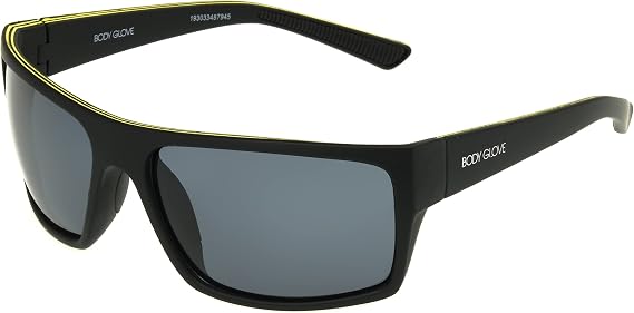 Body Glove Waterman Rectangle Sunglasses, Black, 58 mm
