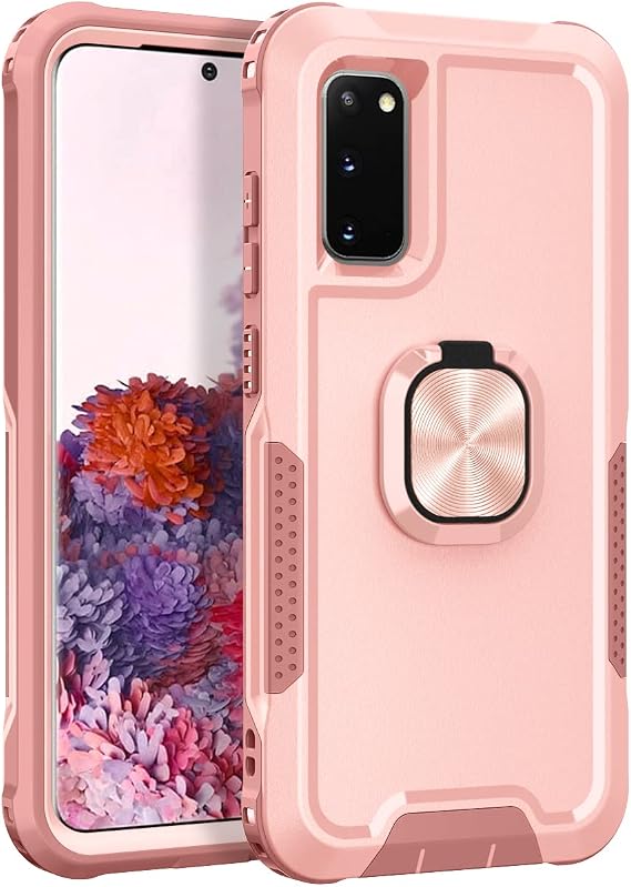 Ankoe for Samsung Galaxy S20 Case, 3 in 1 Heavy Duty Rugged Hybrid Shockproof Hard PC Soft TPU Bumper Protective Case with 360 Rotate Ring for Samsung Galaxy S20 Pink