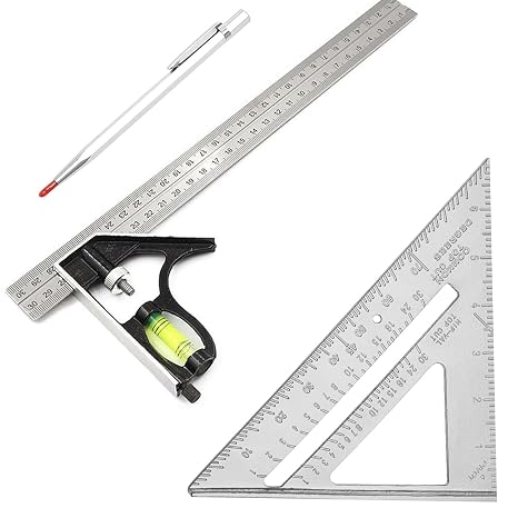 Stainless Steel Combination Square, Adjustable, Precise Measuring|3Pcs