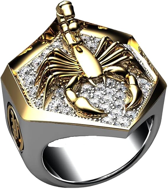 14k ゴールド レトロ メンズ スコーピオン 刻印 合金 幅広 フィンガーリング パーソナリティ 電気メッキ サソリ型 タイ シルバーリング ヒップホップ メンズ レディース アニマル ゾディアック リング ゴシック スコーピオン ペンダント, 9, 合金、ゴールド、シルバー。