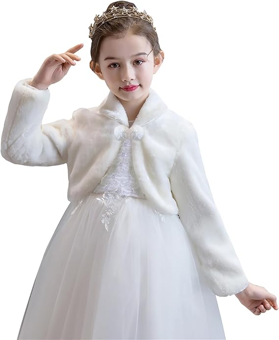 Girl's Bolero Shrug Cape Jackets | Faux Fur Long Sleeve for Flower Girls, Elegant Shrug Cape Jackets Outerwear for Wedding
