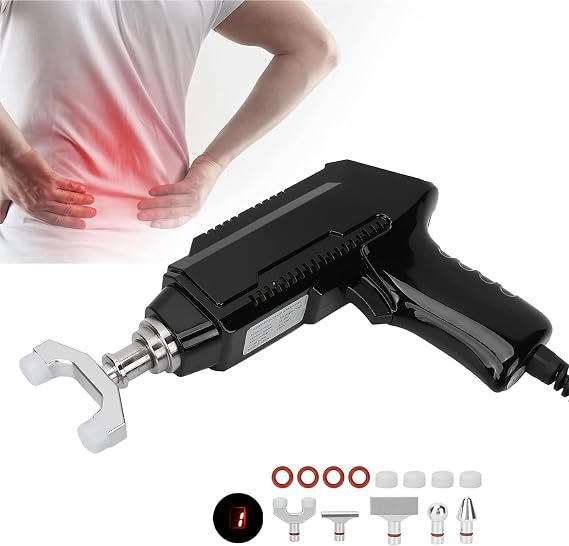 NGARY Chiropractic Adjustment Kit, Electric Chiropractic Adjusting Tool Spine Massager with 6 Interchangeable Massage Heads, 6 Levels Of Regulable Force, for Scoliosis Adjuster