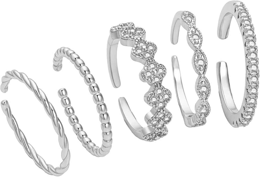 Gold/Silver Stackable Rings Set for Women Non Tarnish Trendy Dainty Cute Adjustable Open Stacking Midi Rings Set Simple Fashion Jewelry Gift for Wife Girlfriend