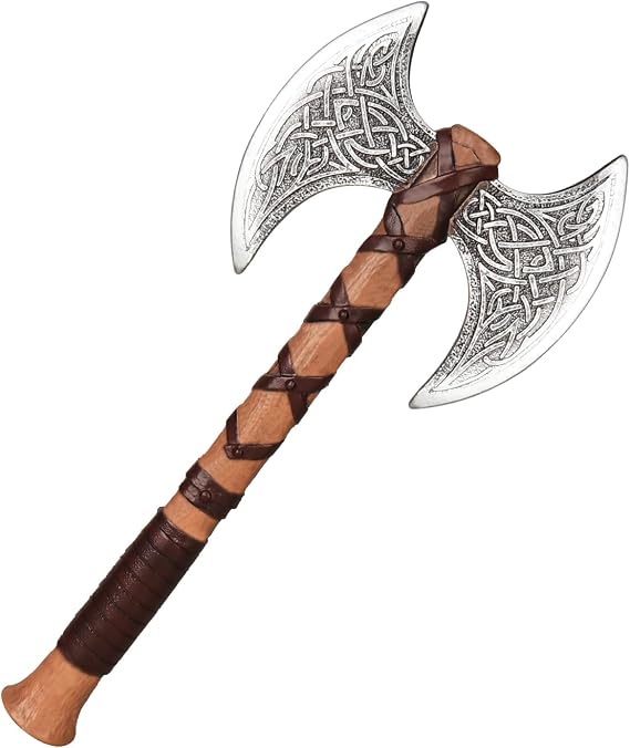 Voyiparty Double Sided Viking Axe Props - 17 Inches Lightweight Plastic Fake Axe, Medieval Barbarian Costume Accessories, Safe Foam Cosplay Prop for Halloween LARP Haunted House Adult Party Decor