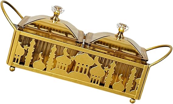 Eid Mubaraks Dessert Tray Ramadans Golden Serving Dish Snacks Storage Box Metal Platter For Festival Table Decoration