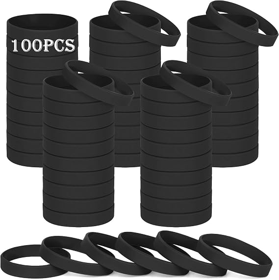 Silicone Wristbands, 100PCS Black Rubber Wristbands Blank Wrist Bands Universal Wristband Set for Women Men Adult Sport