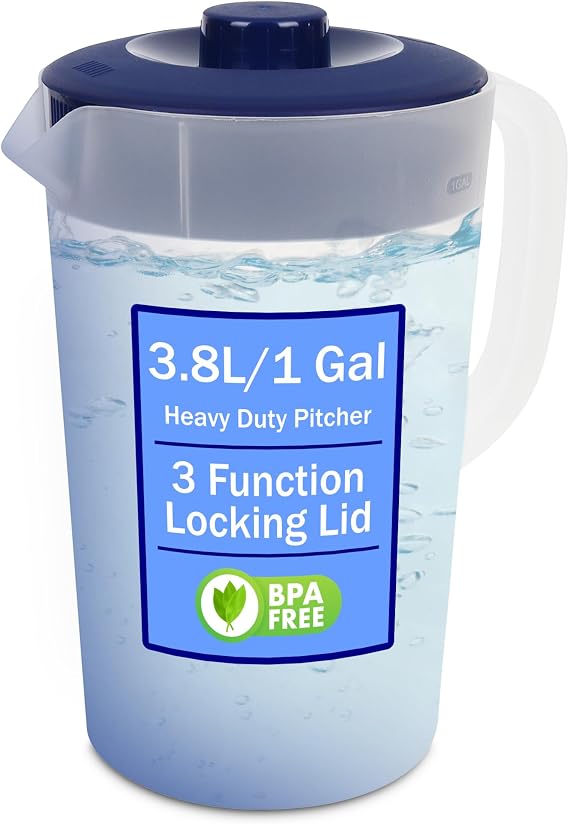 Water Pitcher with Lid 1 Gallon Pitcher BPA Free & Phthalate Free - Navy