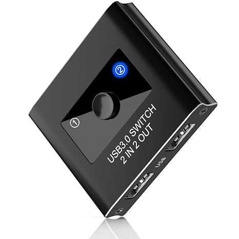 USB Switch, USB 3.0 Switcher 2 in 2 Out, Switcher 2 Computers Sharing 2 Devices for Printer, Keyboard, Scanner, Mouse, Compatible with Mac/Win/Linux