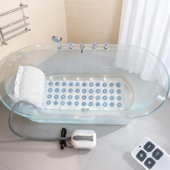 Portable Spa Bubble Bath Massager, 44×17in Full Body Waterproof Spa Mat for Bathtub, 6-Speed Bubbles, 7-Color LED Lights, Remote & Non-slip Suction Cups for Home Relaxation