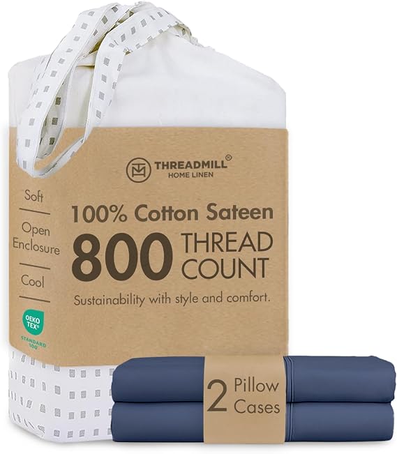 Threadmill 800TC Cotton Standard Pillowcases, Sateen, Solid, Folkstone Blue