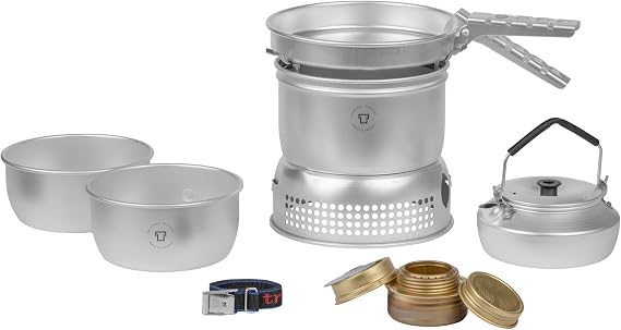 Trangia 27-2 Aluminium Cookset with Kettle and Spirit Burner, Complete Camping Cookware and Stove Set for Hiking, Backpacking, Fishing