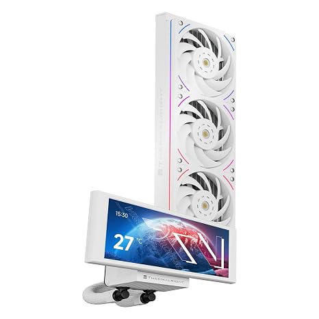 TR-Trofeo Vision 360 ARGB White CPU AIO Cooler,360mm Radiator, IPS LCD Screen with 1280x480 Resolution,for AM4/AM5,Intel LGA1851/1700,6.86in LCD Long Screen High Performance Radiator,White