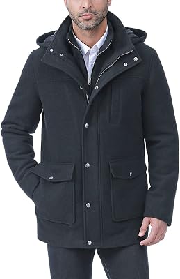 BGSD Men Kenneth Wool Blend Single Breasted Walking Car Coat with Removable Bib Also available in Big and Tall