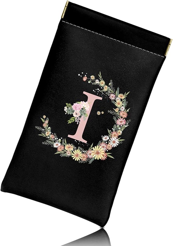 Glasses Eyeglass Sunglasses Case Pouch Initial Letter Soft PU Leather Cute Aesthetic with Cleaning Cloth Women Girls