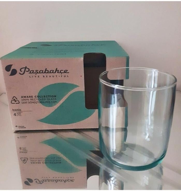 Paşabahçe Aware Iconic 4'lü Yeşil Su Bardağı, 280cc, Geri Dönüştürülmüş Cam