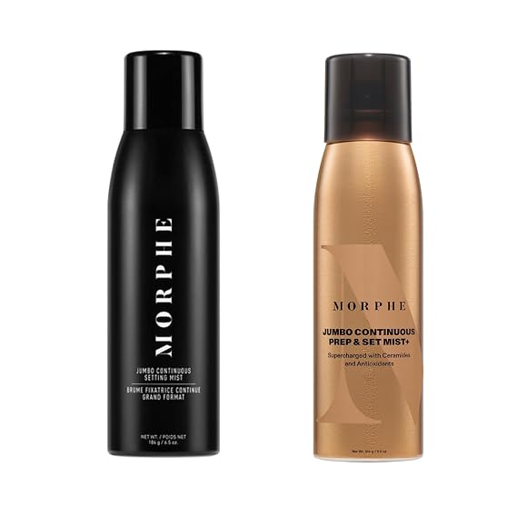 Morphe Jumbo Continuous Setting Spray for Makeup with a Radiant Finish (6.5 Fl oz) + Morphe Jumbo Continuous Prep & Set Hydrating Face Mist (6.5 oz)
