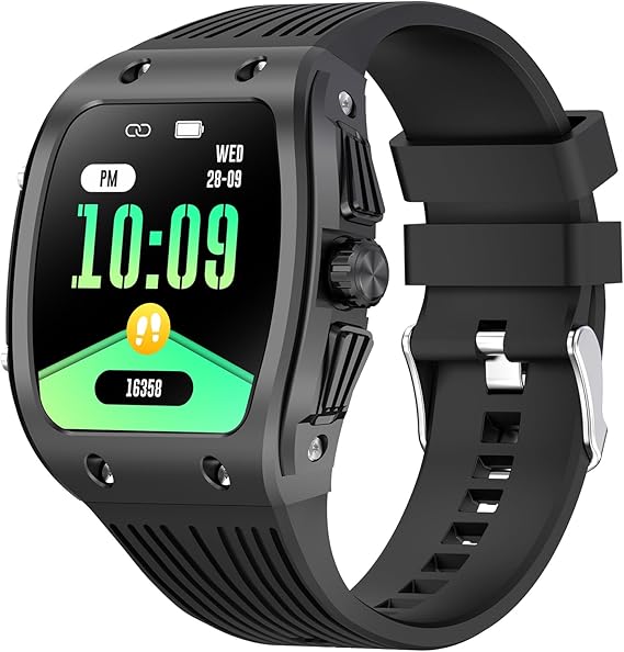 BRIBEJAT Smart Watch for Men, 1.76" HD Square Touchscreen, Black