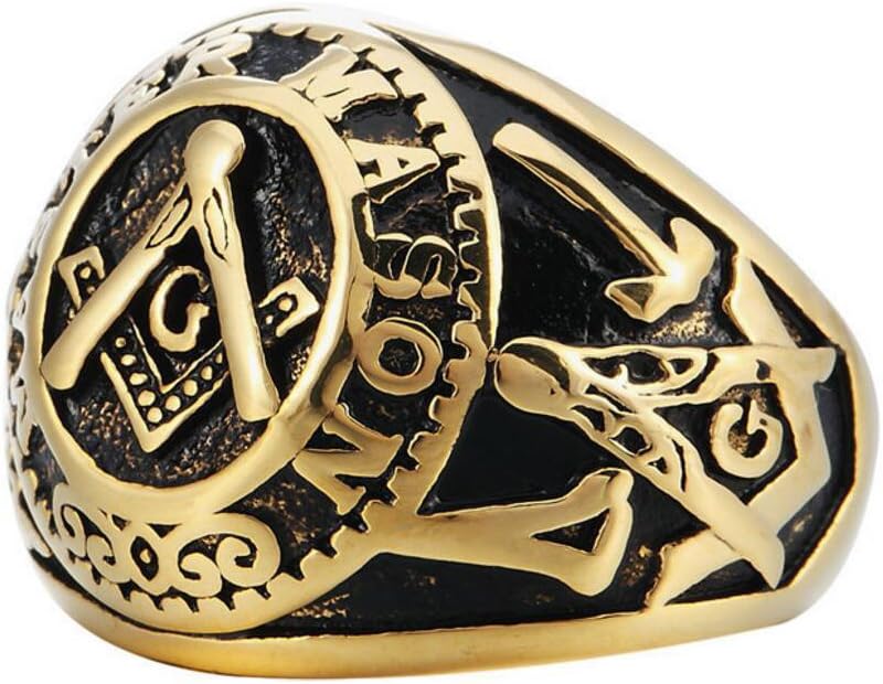 Men's Stainless Steel Vintage Freemason Masonic Rings Signet Biker Bands Silver Black Gold