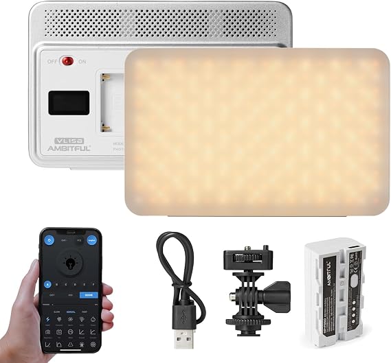 AMBITFUL Video Lighting with APP Control, Bi-Colour 2800K-6800K,CRI/TLCI 95+, 10 FX Effects, NP-F Battery/Type-C Powered, Hot Shoe Mount for Camera Photography Studio Vlog Lighting