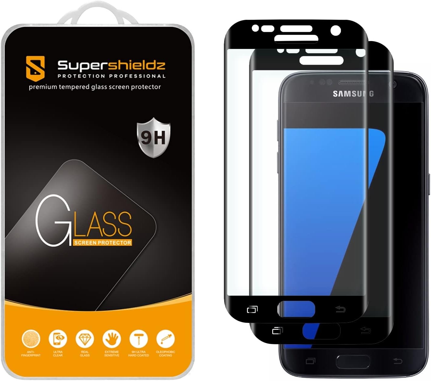 Supershieldz 2 Pack Designed for Samsung Galaxy S7 Tempered Glass Screen Protector, Full Screen Coverage Anti Scratch, Bubble Free Black