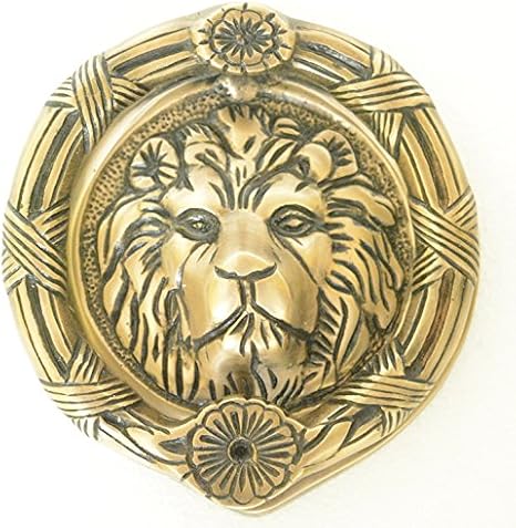 Lion Face Round Shape Door Knocker - Solid Brass Made Door Hardware - Antique Look