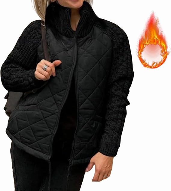 Women's Knit Patchwork Puffy Jacket,Women Chaqueta Patchwork Puffy De Punto,Women's Knit Patchwork Puffy Jacket Warm